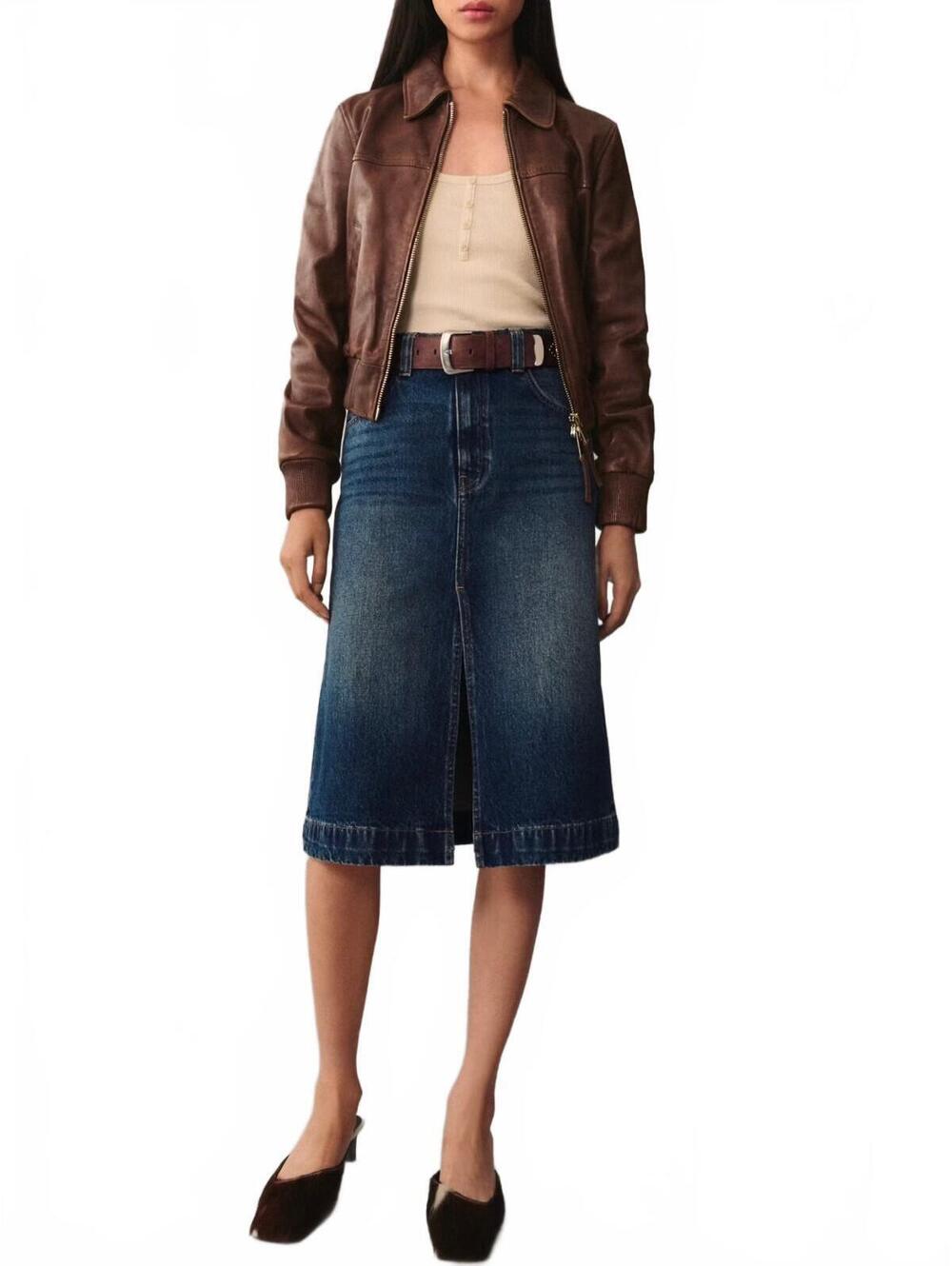 Mango Denim Midi-Skirt NWT Paula Dark Blue XS